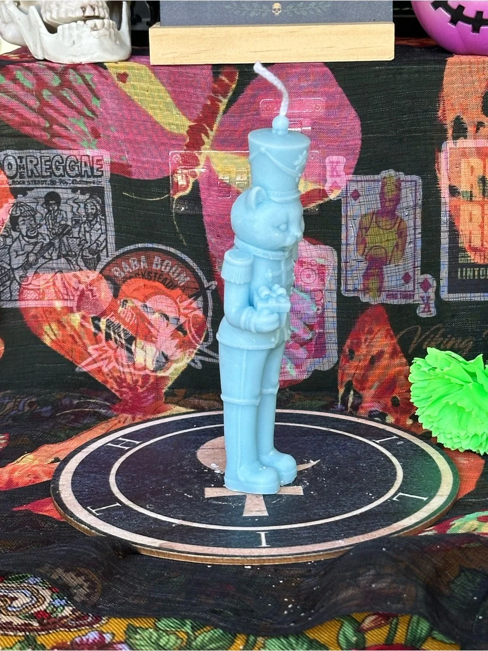 Handmade Blue Nutcracker Cat Candle – Christmas Cat Soldier